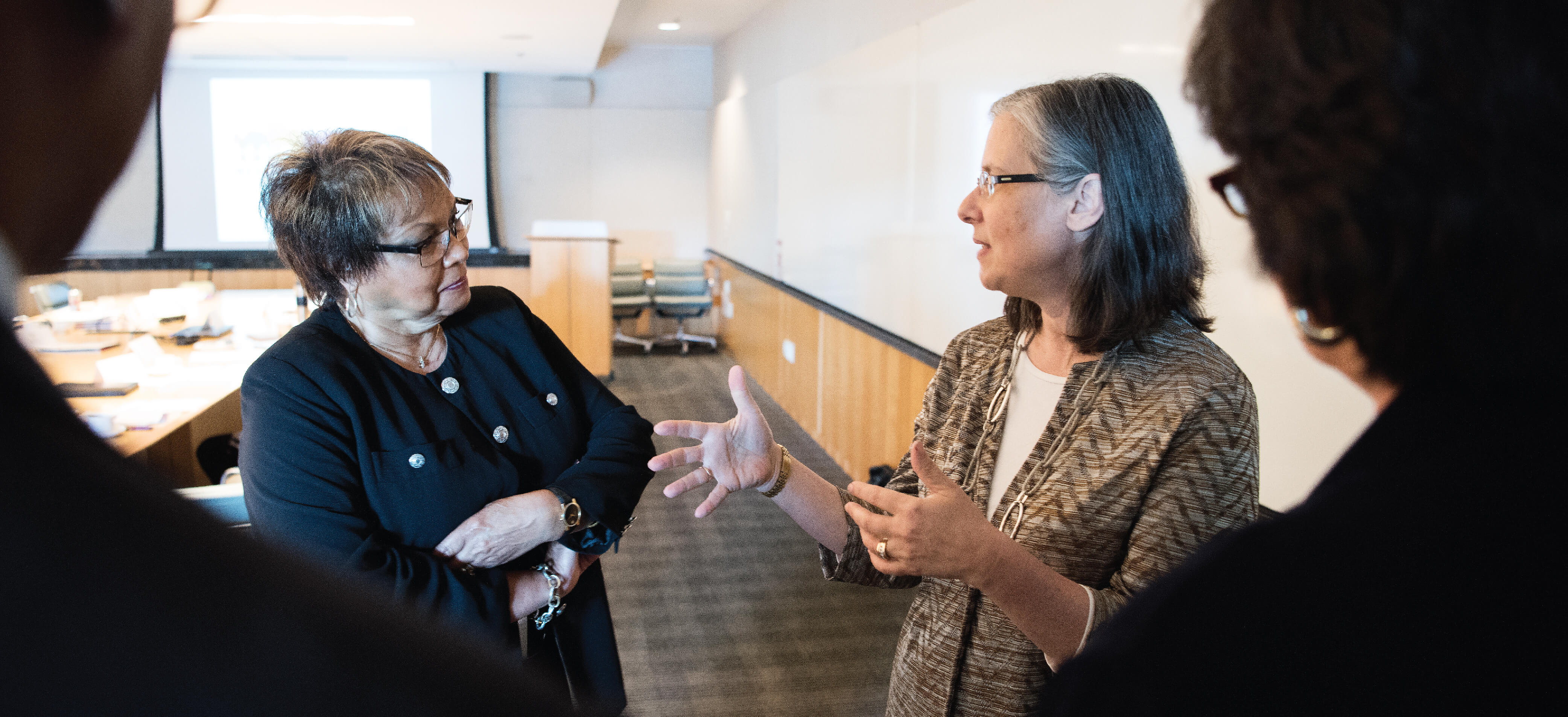 MFRI Director Shelley MacDermid Wadsworth speaks with Advisory Council members