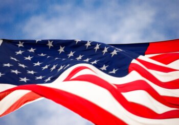 United States flag blowing in the wind