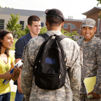 Military and civilian students talking